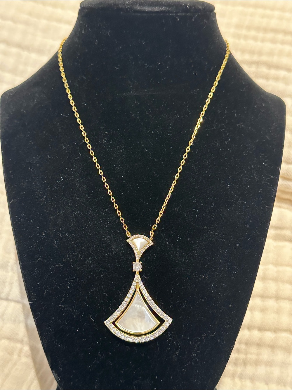 Inspired Gold-Tone Mother of Pearl Fan Pendant Necklace - Women Jewelry